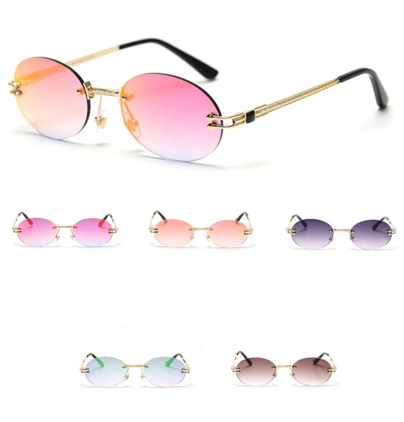 Peekaboo small oval sunglasses mirror men uv400 retro rimless round sun glasses vintage woman 2021 spring summer gift items