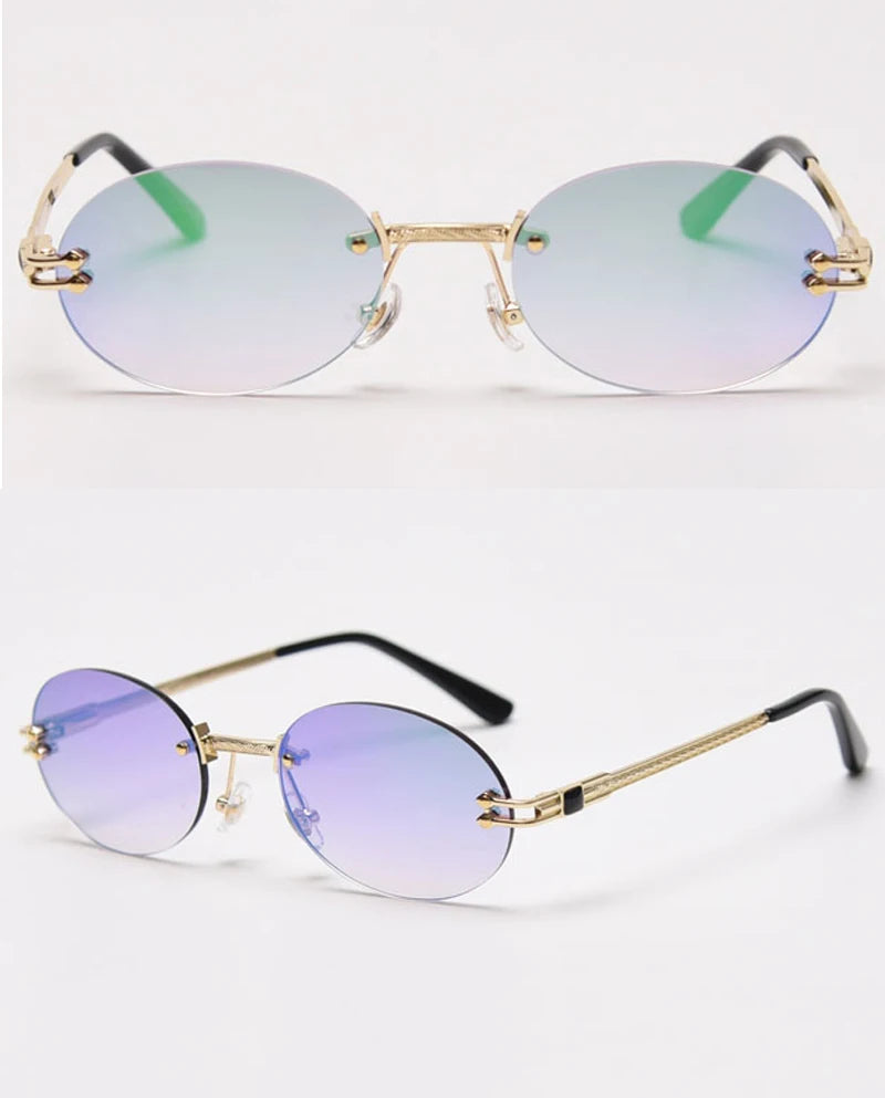 Peekaboo small oval sunglasses mirror men uv400 retro rimless round sun glasses vintage woman 2021 spring summer gift items