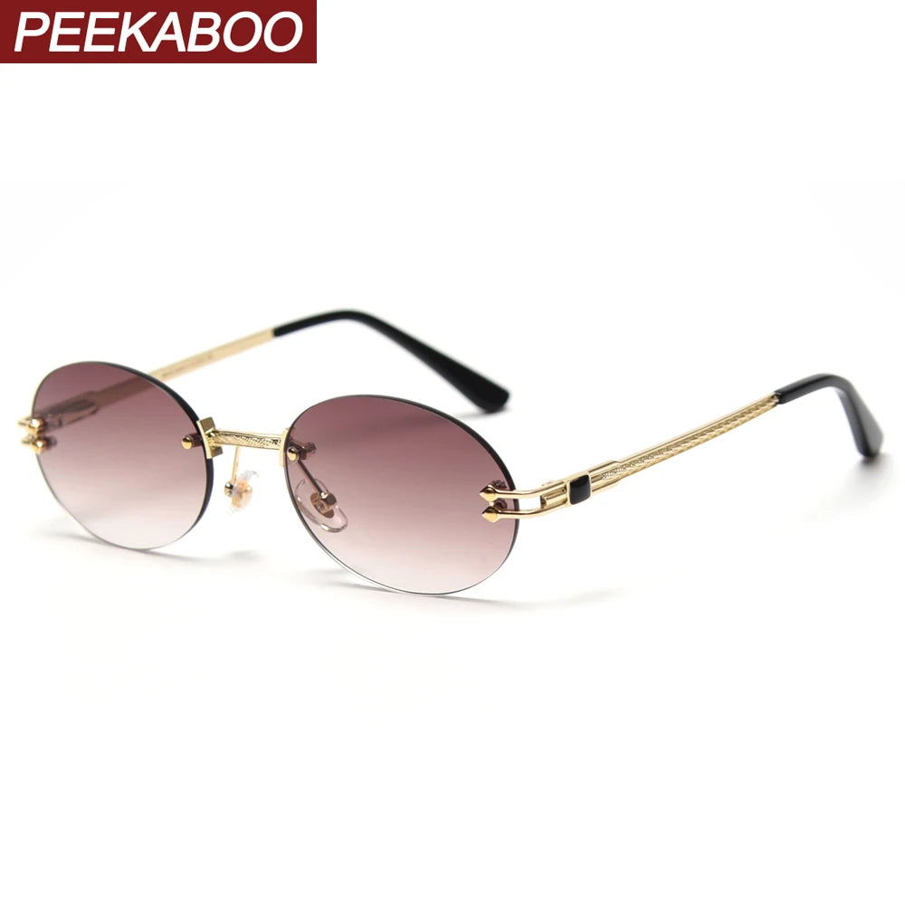 Peekaboo small oval sunglasses mirror men uv400 retro rimless round sun glasses vintage woman 2021 spring summer gift items