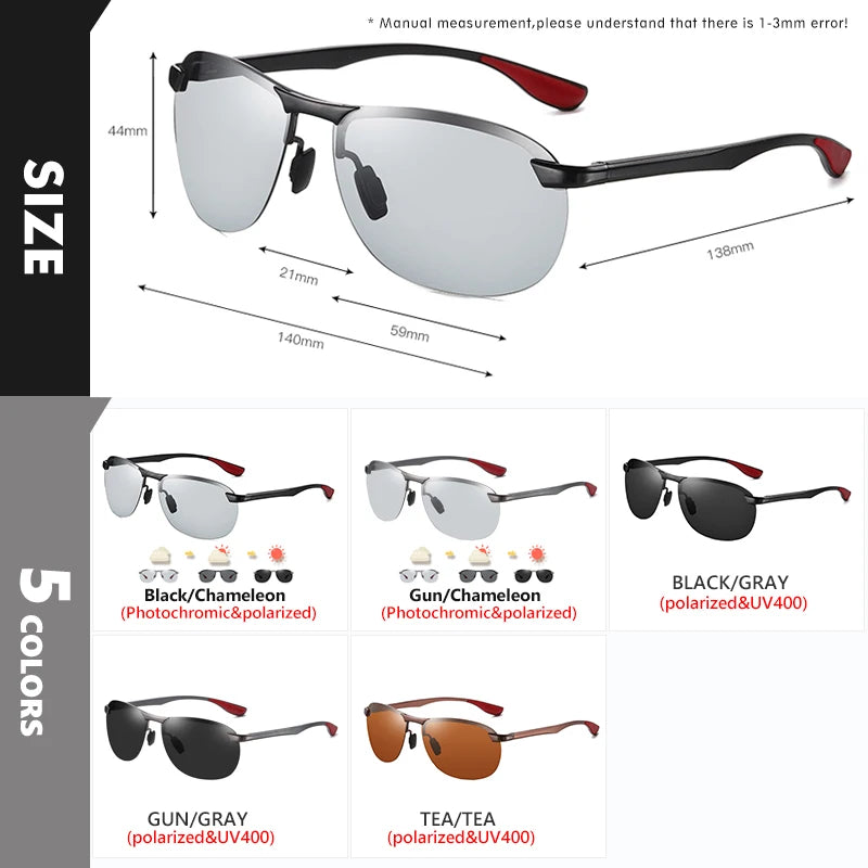 Brand Design Upgrade Rimless Photochromic Sunglasses Men Polarized Driving Sun Glasses Aluminum Anti-Glare heren zonnebril