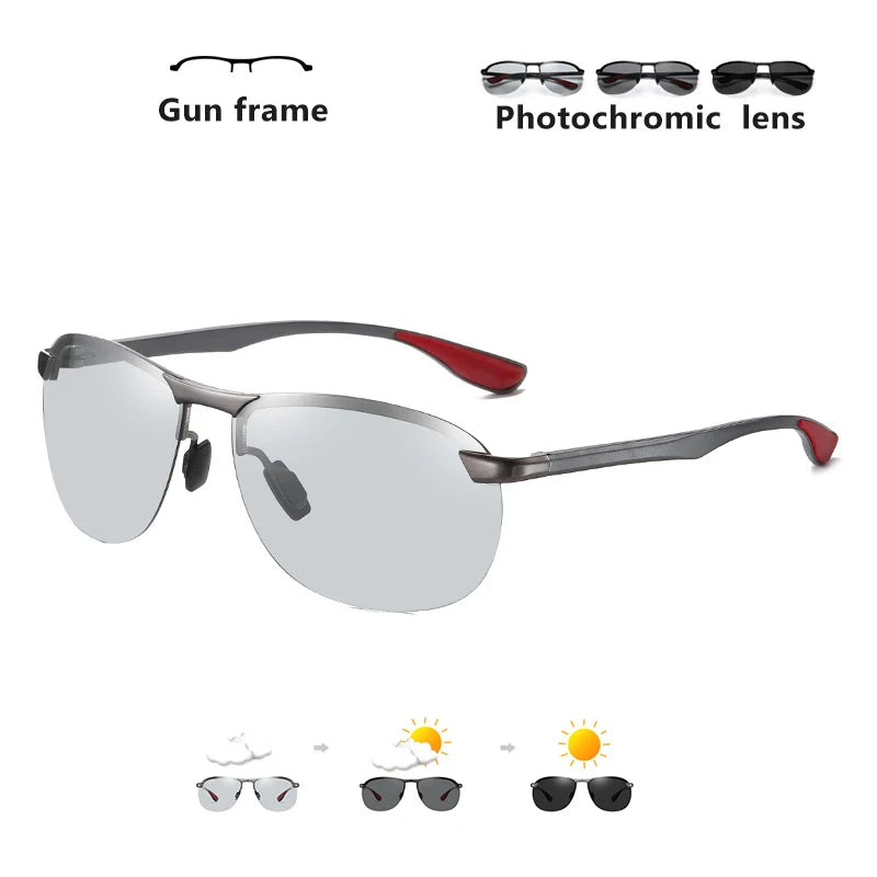 Brand Design Upgrade Rimless Photochromic Sunglasses Men Polarized Driving Sun Glasses Aluminum Anti-Glare heren zonnebril