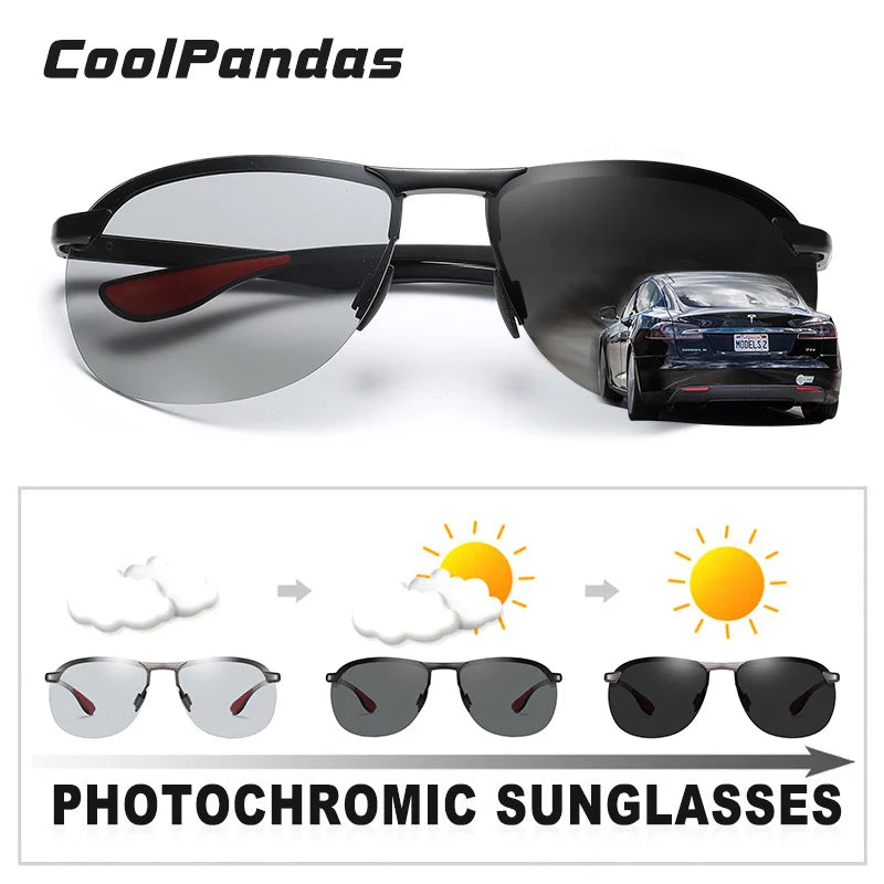 Brand Design Upgrade Rimless Photochromic Sunglasses Men Polarized Driving Sun Glasses Aluminum Anti-Glare heren zonnebril