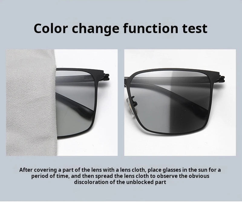 Luxury Stainless Photochromic Men Sunglasses High Quality Metal Square Polarized Change Color Sun Glasses Fashion Driving Shades