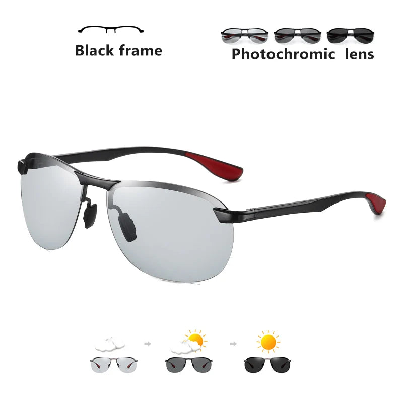 Brand Design Upgrade Rimless Photochromic Sunglasses Men Polarized Driving Sun Glasses Aluminum Anti-Glare heren zonnebril