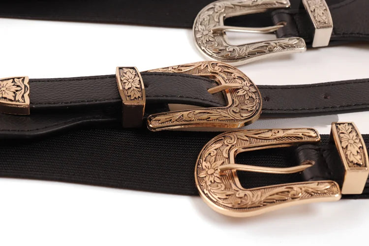 Personalized versatile black belt for women new style double buckle design high-end niche belt trend