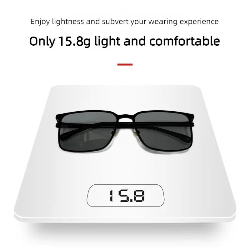 Luxury Stainless Photochromic Men Sunglasses High Quality Metal Square Polarized Change Color Sun Glasses Fashion Driving Shades