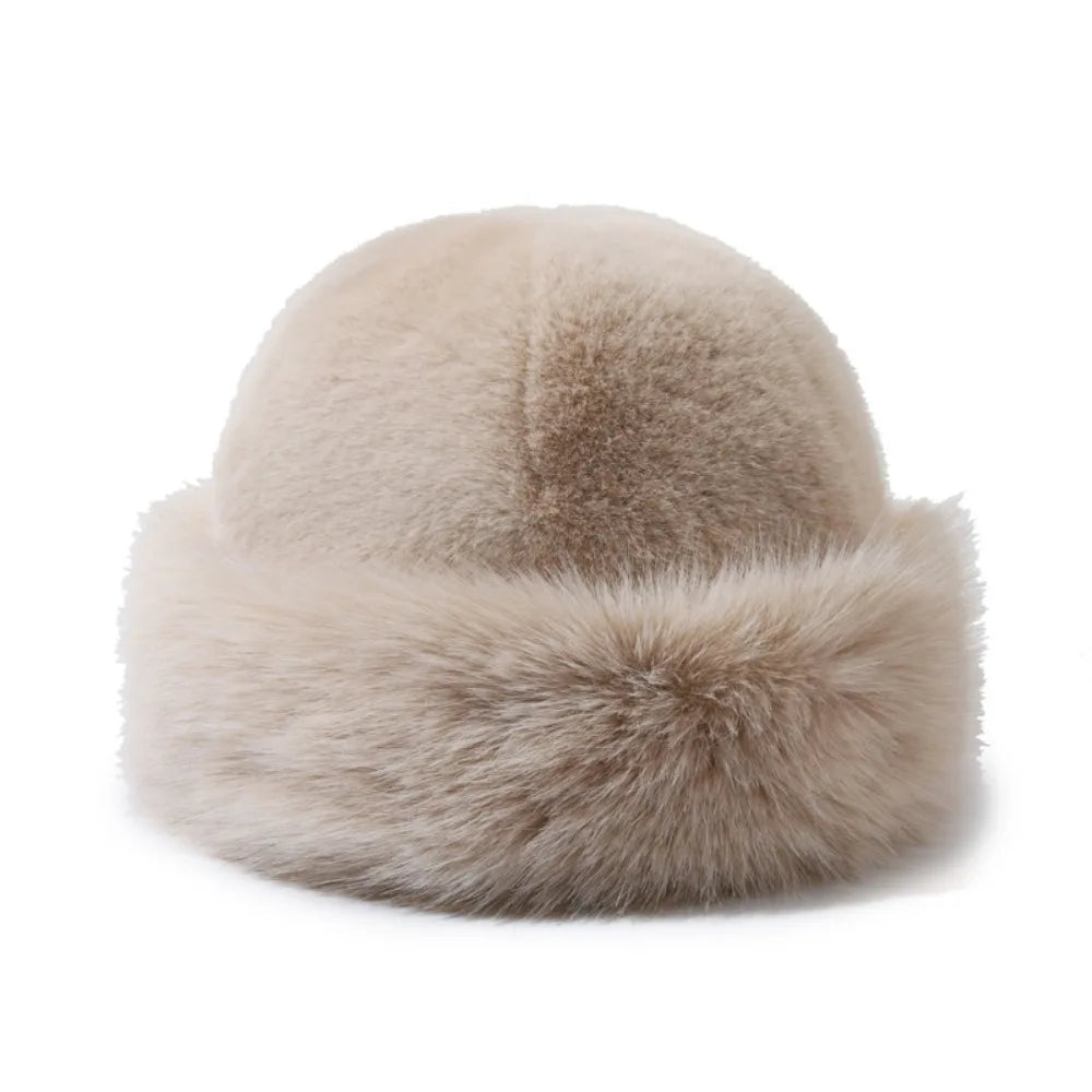 New Warm Fluffy Fur Bucket Hat Thicken Snowy Day Panama Cap Cold Ear Protection Plush Fisherman Hat Women