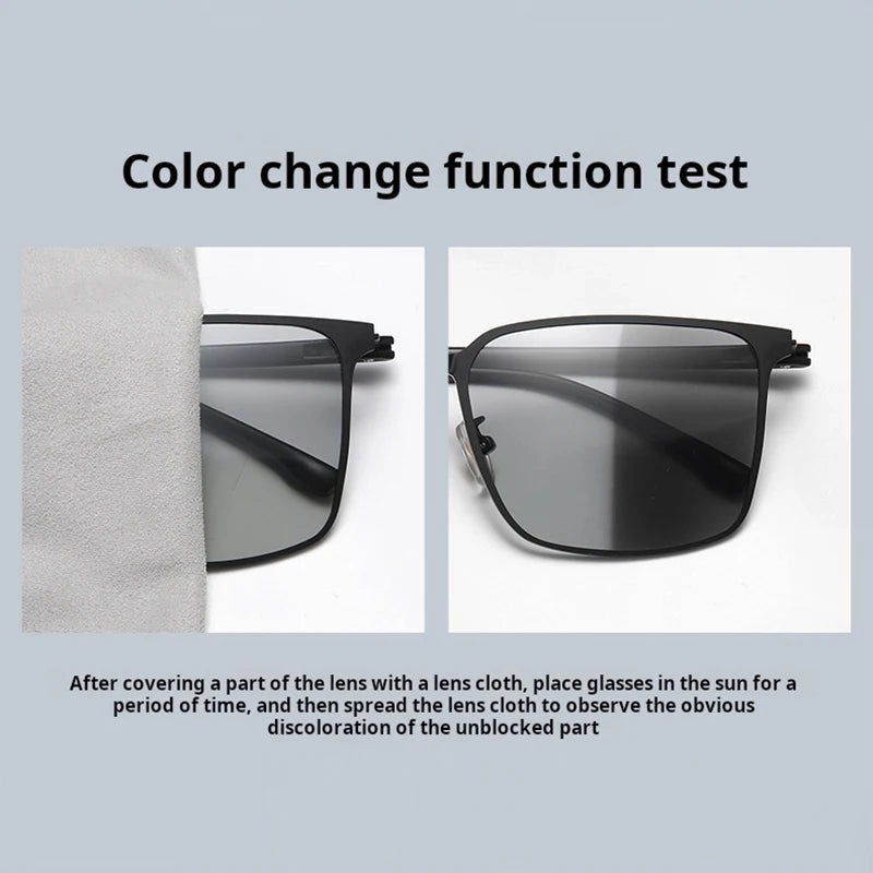 Luxury Stainless Photochromic Men Sunglasses High Quality Metal Square Polarized Change Color Sun Glasses Fashion Driving Shades